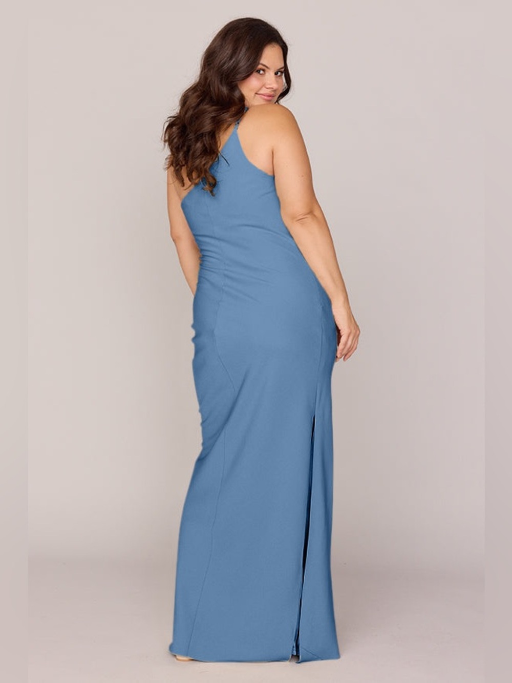 Revelry Jade Crepe One-Shoulder Bridesmaid Gown | Wedding Guest Formal Dres Blue - Picture 4 of 16